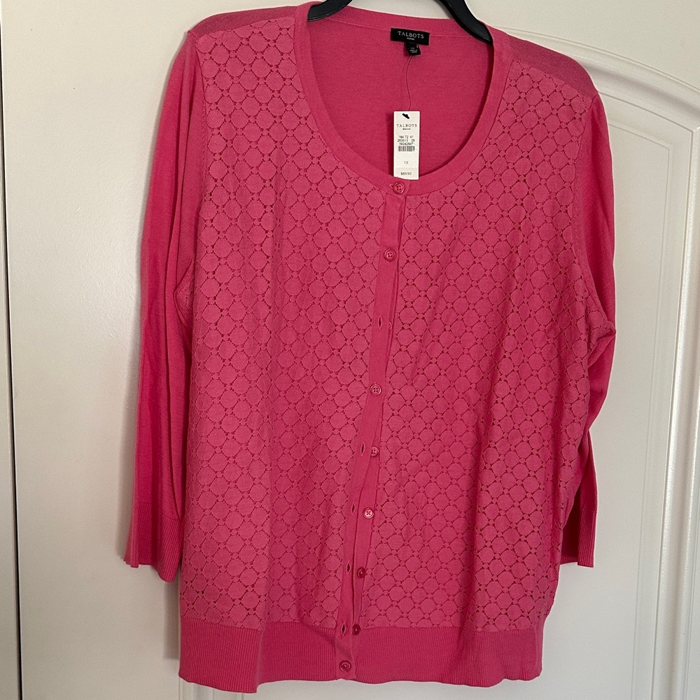 Talbots Fuchsia Button-Up Cardigan 3/4 sleeve, size 1X NWT